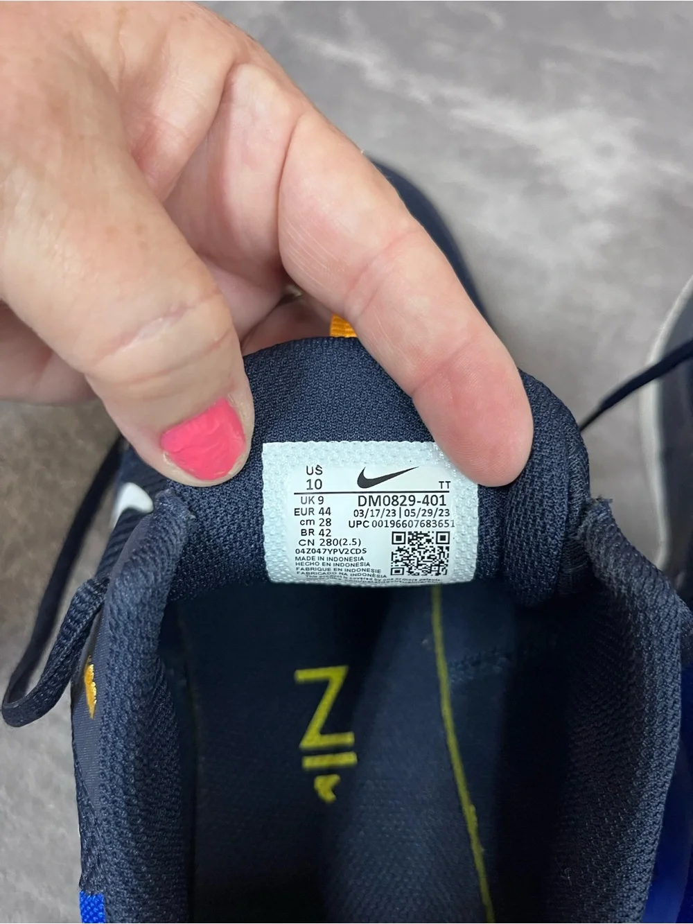 Nike Men’s Navy & Royal Blue Athletic Shoes with White Swoosh and Yellow Accents
